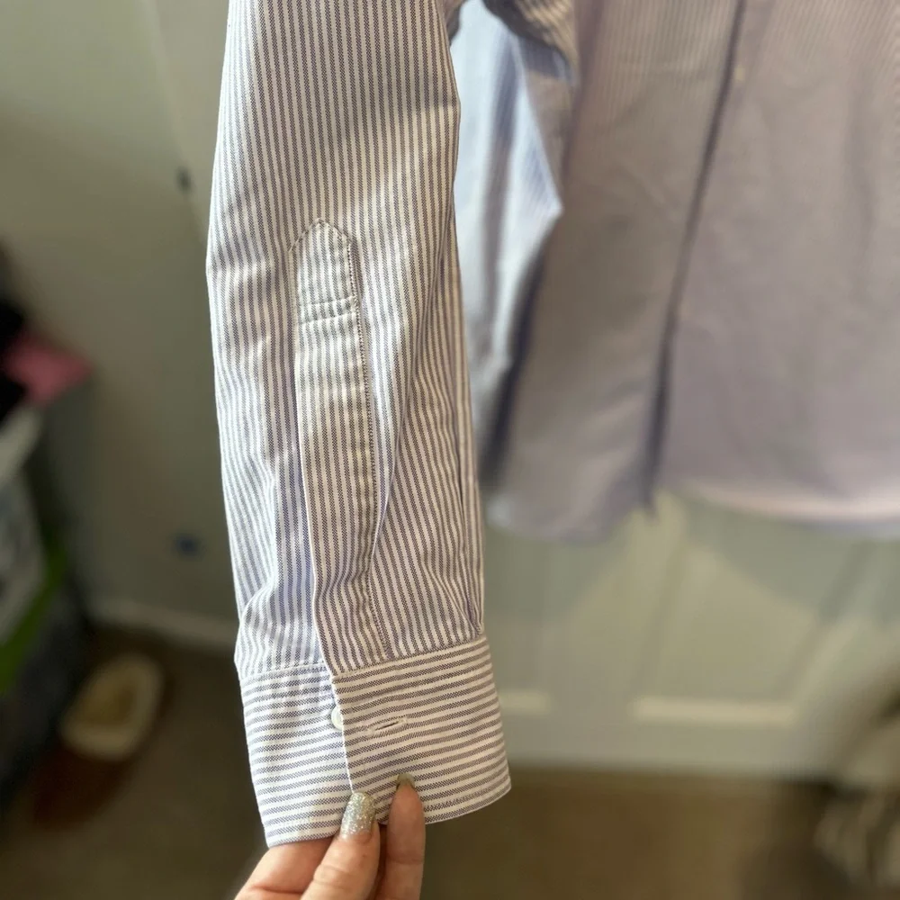 Brooks Brothers Shirt Adult 17.5 33 Non Iron Madison Purple Striped Button Down - Picture 3 of 8